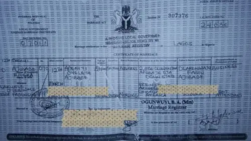 How A Marriage Certificate Look Like in Nigeria