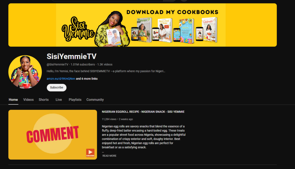 With over 100,000 subscribers, Sisi Yemmie has become a household name among food enthusiasts in Nigeria and beyond. 